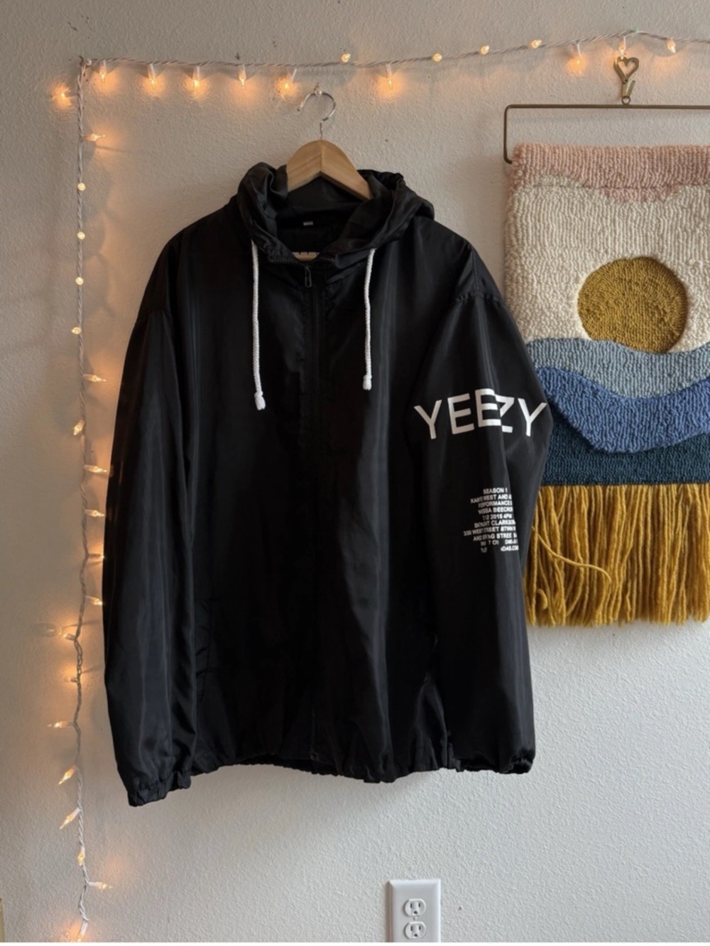 YEEZY Adidas Jacket Size XL Season 1 Kanye Tour Black Hooded Windbreaker Hiphop